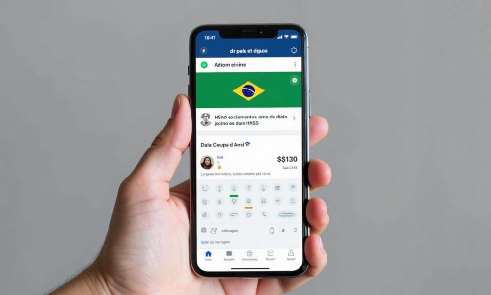 Aposentado usando celular para solicitar reembolso de desconto indevido no INSS via aplicativo Meu INSS